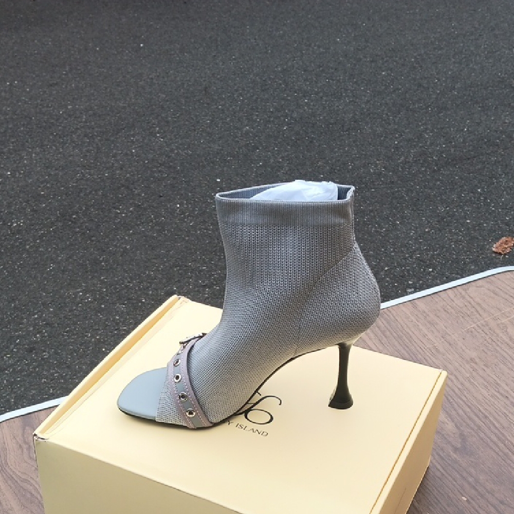 Gray Peep-Toe Bootie with Buckle - Picture 2 of 3